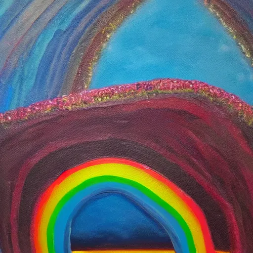 Image similar to rainbow colored crystal cave, oil on canvas,