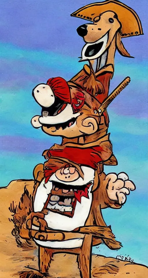 Prompt: a dog dressed as a pirate art by Albert Uderzo