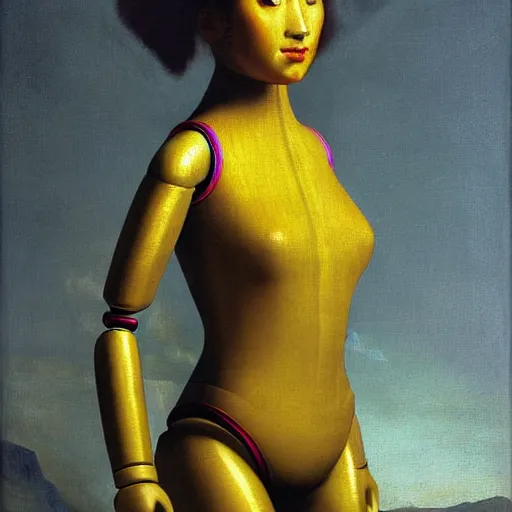 Image similar to female alive robot girl painting by diego velasquez, 8 k, highly detailed