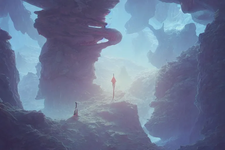 Image similar to a strange, fantastical dreamscape | | solid shapes, digital painting by jakub gazmercik, makoto shinkai, max masnyy, jakub gazmercik, beeple, patrick faulwetter, heavenlydaemonic, and mc escher, surrealism, trending on artstation