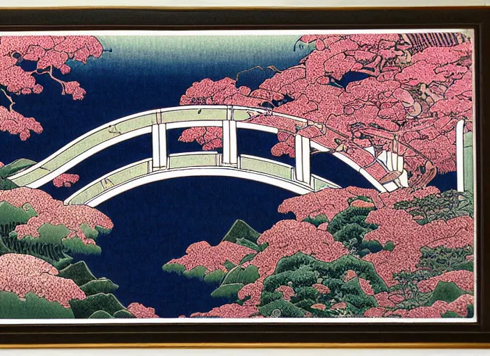 Prompt: dreamlike onsen with beautiful scenery in Japan, flowy lush garden, intricate complexity, multiversal waves by Hokusai, printed on rgb reflective chrome canvas