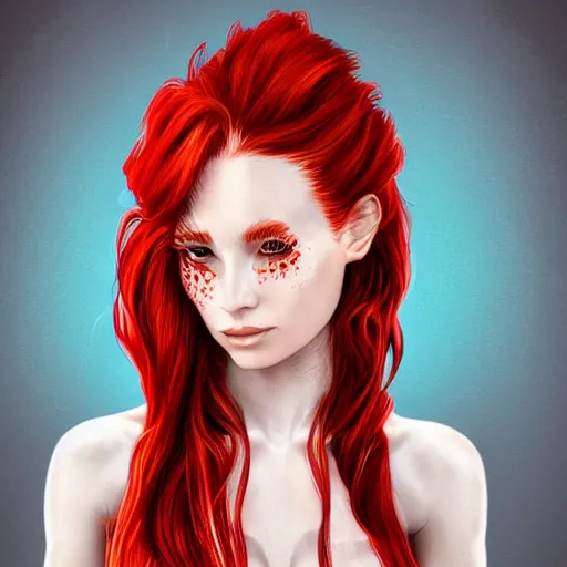 Image similar to a highly detailed headshot portrait of a beautiful red haired woman wearing a dress made of fire concept art