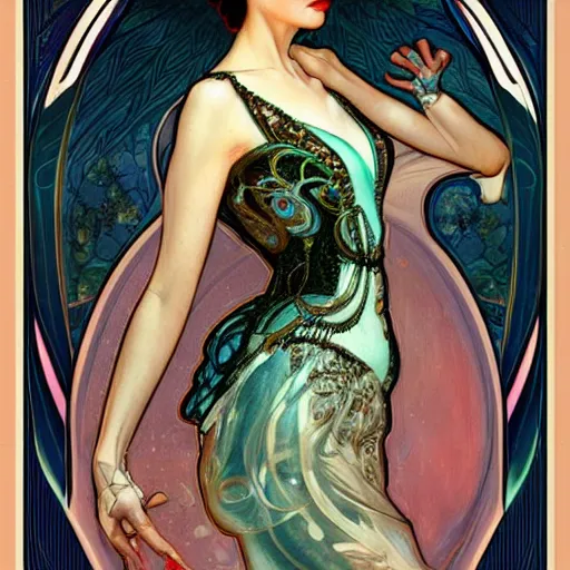 Image similar to an art deco portrait in the style of anna dittmann and donato giancola and alphonse mucha.