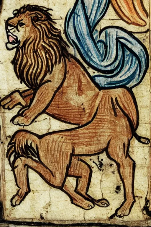 Prompt: Terrible Medieval Drawings of a lion of an illuminated manuscript.