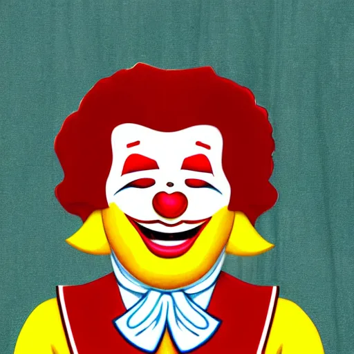 Prompt: ronald mcdonald crying hysterical tears of laughter in your face