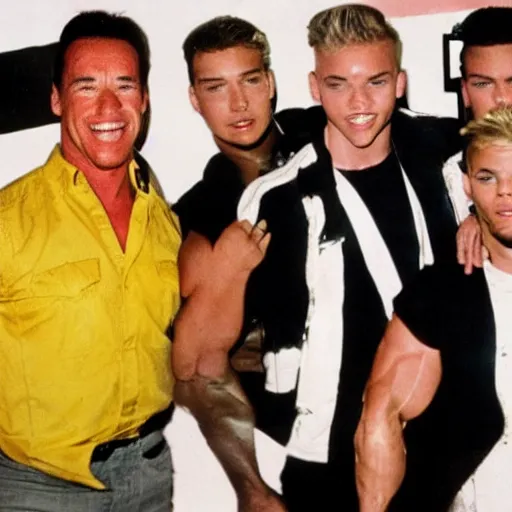 Image similar to schwarzenegger singing in a boy band