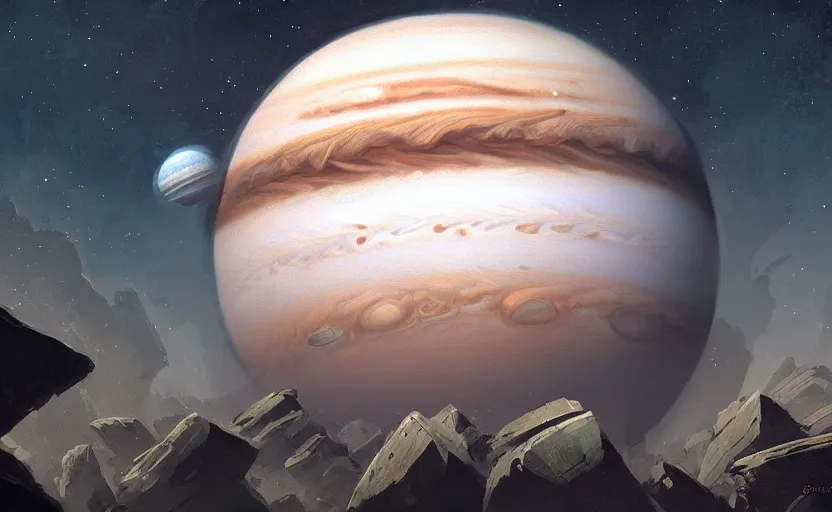 Image similar to A painting of Jupiter trending on artstation in the style of Greg Rutkowski