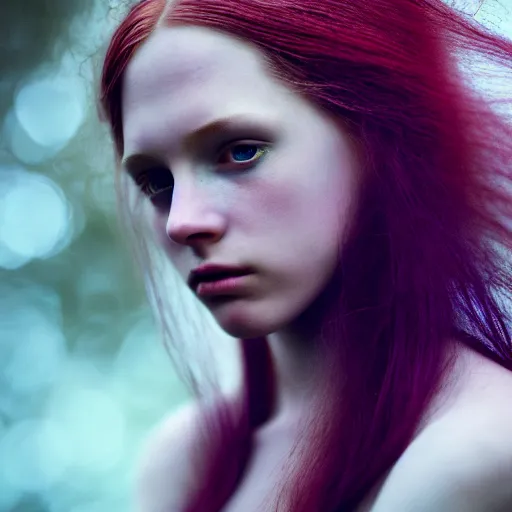 Image similar to photographic portrait of a stunningly beautiful english emo renaissance female in soft dreamy light at sunset, summer forest, soft focus, contemporary fashion shoot, in a denis villeneuve and tim burton movie, by edward robert hughes, annie leibovitz and steve mccurry, david lazar, jimmy nelsson, extremely detailed, breathtaking, hyperrealistic, perfect face, octane render