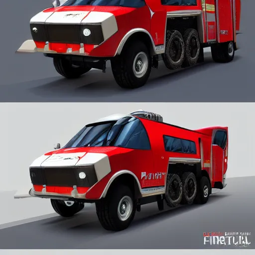 Image similar to future dystopian commercial firetruck, concept art, trending on artstation