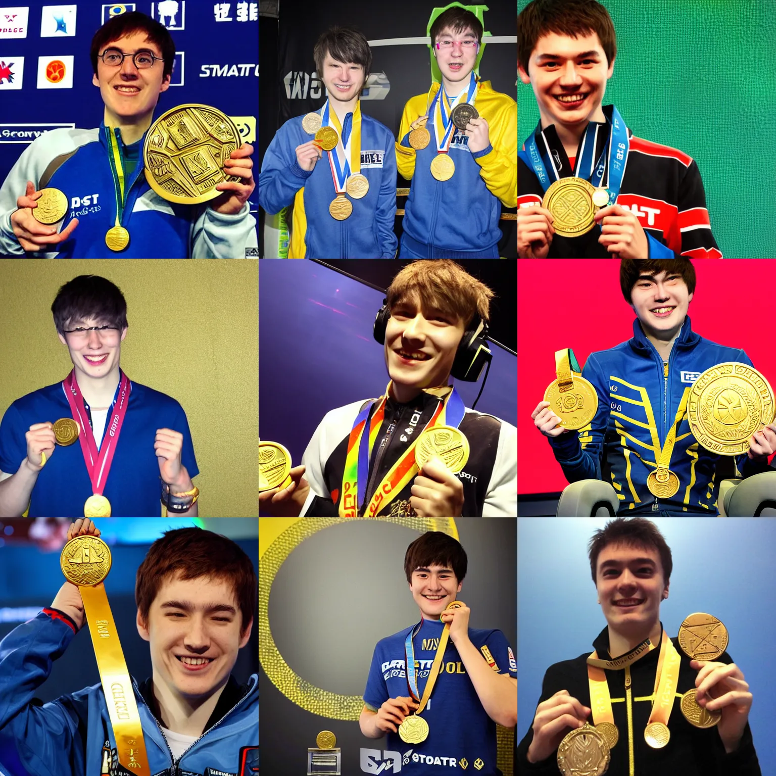 Prompt: the world greatest starcraft player, holding a gold medal and smiling