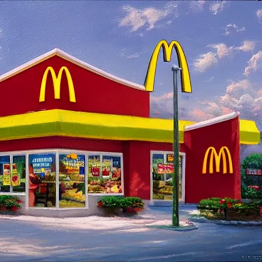 Prompt: McDonalds, painted by Thomas Kinkade