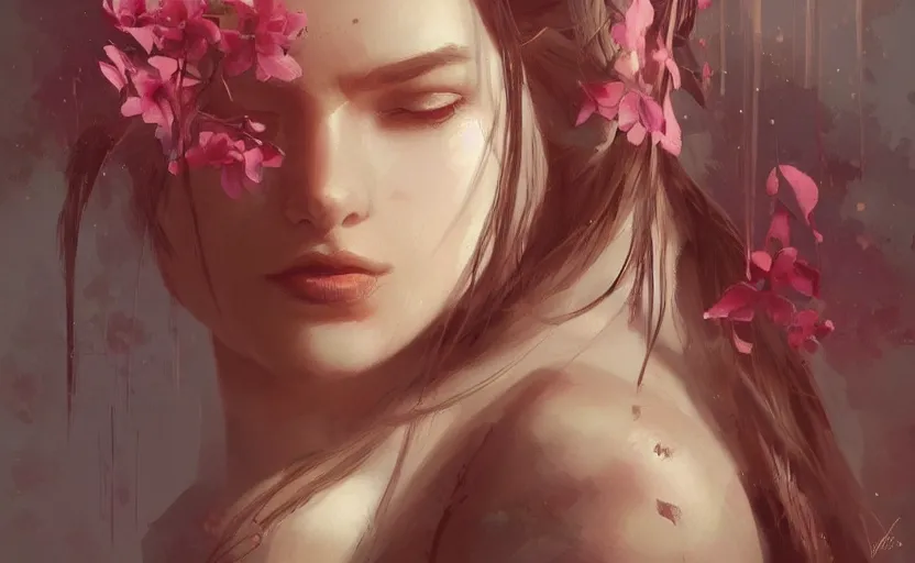 Image similar to a painting of jasmine trending on artstation in the style of greg rutkowski, beautiful, sensual, flower, portrait, adorable, alter