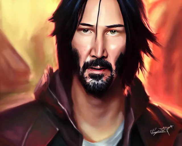 Image similar to portrait of keanu reeves from league of legends by jessica oyhenart, deiv calviz, trending on art station, pixiv top monthly, cinematic, league of legends splash art, anime