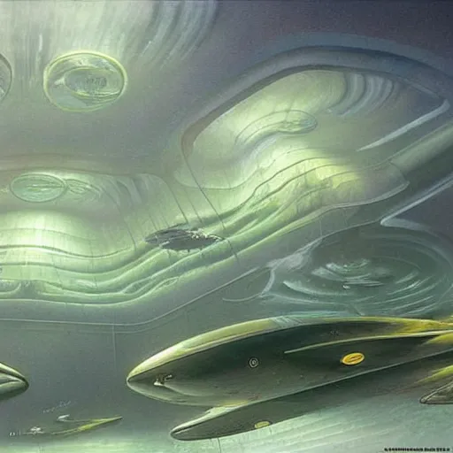 Prompt: semi translucent 90s tech in LED lit axlotyl tanks submerged in the fog continuum, hyperdetailed painting by Michael Whelan, Vladimir Kush