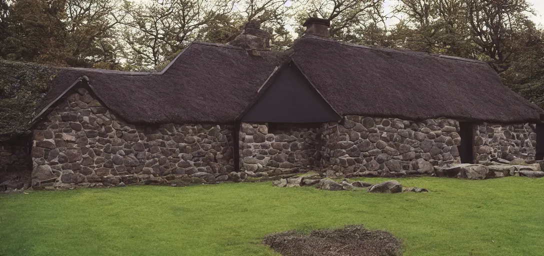 Image similar to scottish blackhouse designed by neutra. fujinon premista 1 9 - 4 5 mm t 2. 9. portra 8 0 0.