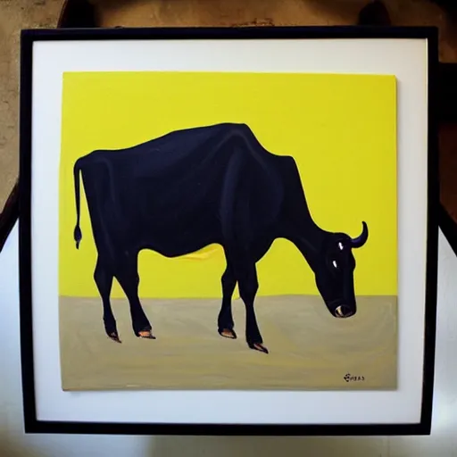 Image similar to “cow by sun oil on yellow canvas”