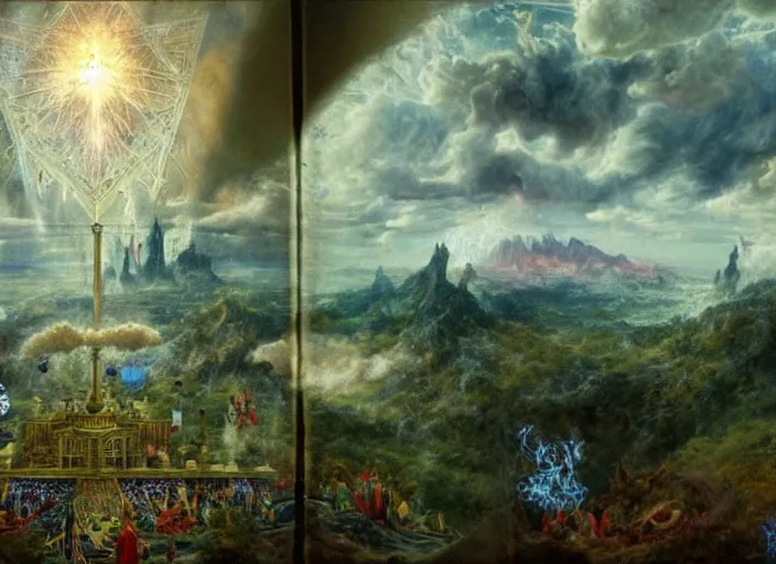 Image similar to a beautiful and highly detailed matte painting of magical tarot cards floating in the midst of magical explosions, intricate details, epic scale, insanely complex, 8 k, sharp focus, hyperrealism, very realistic, by caspar friedrich, albert bierstadt, james gurney, brian froud,