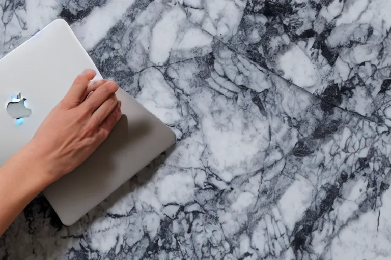 Prompt: Laptop made of marble, statue