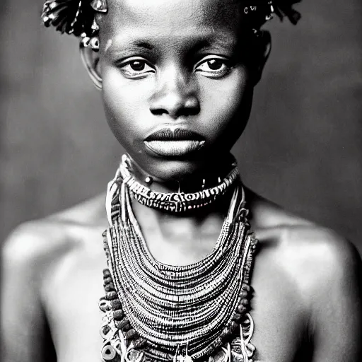 Prompt: vintage portrait of a stunningly beautiful west african tribal female, depth of field, zeiss lens, detailed, symmetrical, centered, fashion photoshoot, by edward s curtis, Annie Leibovitz and Steve McCurry, David Lazar, Jimmy Nelsson, alphonse mucha, Breathtaking, 8k resolution, extremely detailed, beautiful, establishing shot, artistic, hyperrealistic, beautiful face, octane render