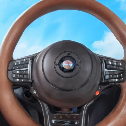 Image similar to muscular arm gripping a steering wheel at the top, first person pov, detailed, 4 k