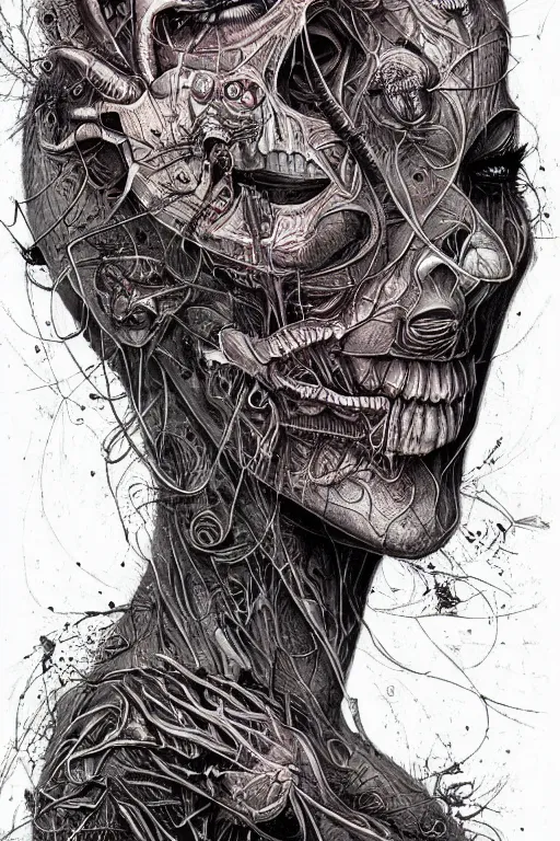 Image similar to ' there are bugs in my skin, android jones, bugs, dark atmosphere, skull, morbid, detailed linework, malice, psychedelic, coherent, clean, artistic