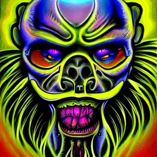 Prompt: psychedelic airbrush art of an orc riding a motorcycle