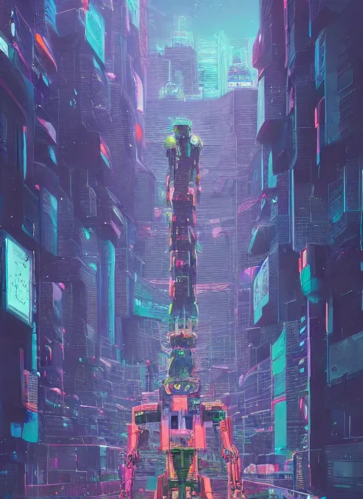 Image similar to a painting of a giant robot standing in front of a city, cyberpunk art by beeple art by james jean, behance contest winner, nuclear art, dystopian art, apocalypse art, sci - fi