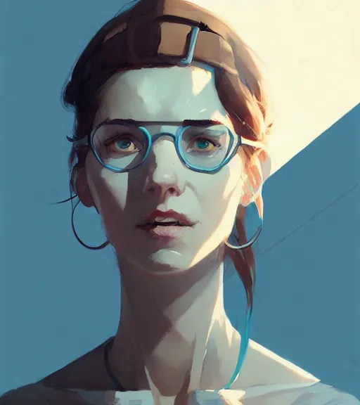 Image similar to portrait of nina zenik, by atey ghailan, by greg rutkowski, by greg tocchini, by james gilleard, by joe fenton, by kaethe butcher, dynamic lighting, gradient light blue, brown, blonde cream and white color scheme, grunge aesthetic
