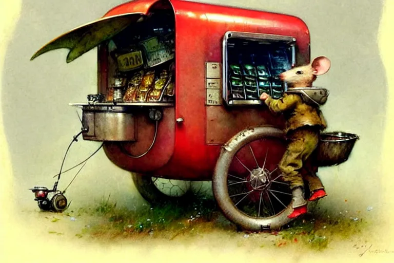 Image similar to adventurer ( ( ( ( ( 1 9 5 0 s retro future robot mouse vending machine wagon house. muted colors. ) ) ) ) ) by jean baptiste monge!!!!!!!!!!!!!!!!!!!!!!!!! chrome red