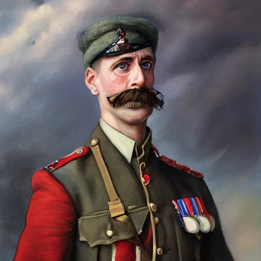Image similar to a detailed photorealistic portrait painting of a 1 9 1 7 worried - looking british officer from the arab bureau, ultra realistic, intricate details, atmospheric, dark, brooding, highly detailed, by clyde caldwell