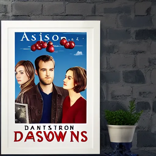 Prompt: dawson's creek poster marterial but with antrophomorphic damsons as characters - n 4