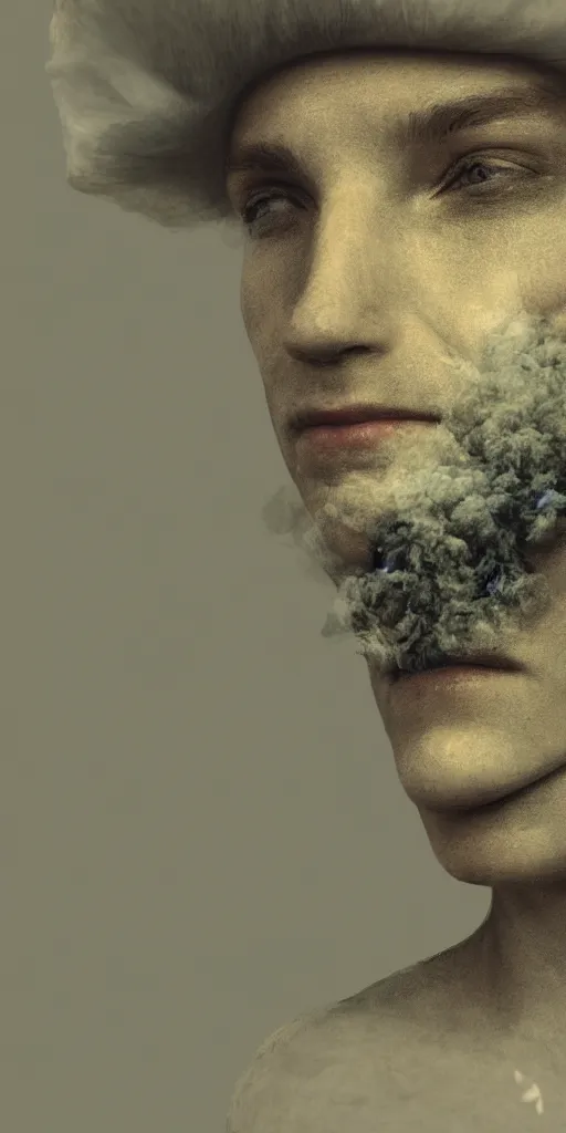 Image similar to a portrait of a person made of smoke. impressionism. matte painting. octane render