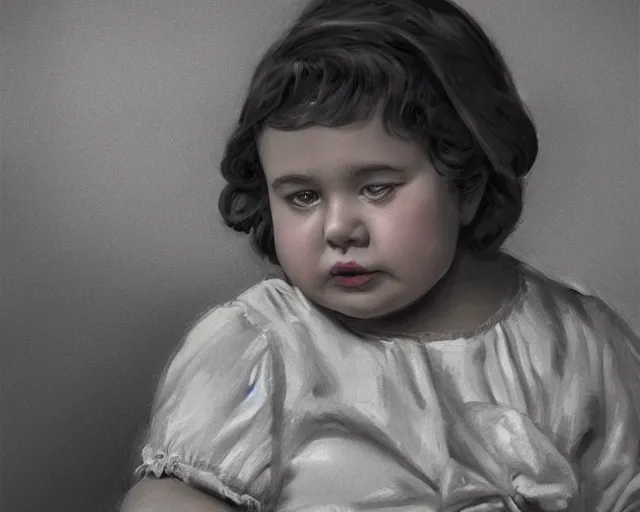 Prompt: very stylized old photo portrait of a fat sweet little girl painting a house on the wall, full body. long shot. beautiful hands, flowery cloth. subsurface scattering shiny skin. beautiful lighting, 4 k post - processing, trending in art station, cg society, highly detailed, 5 k extremely detailed, 3 d. cinematic scene. sharp details. bokeh