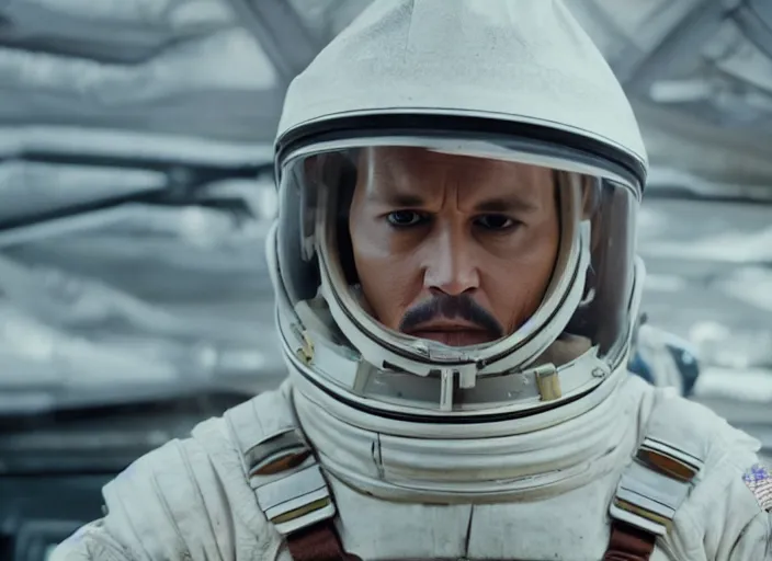 Image similar to film still of Johnny Depp as Cooper in Interstellar, 4k
