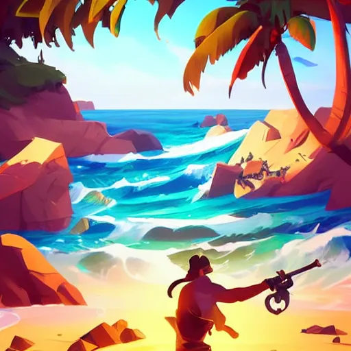 Image similar to painting treasure on sea of thieves game smooth median photoshop filter cutout vector, behance hd by jesper ejsing, by rhads, makoto shinkai and lois van baarle, ilya kuvshinov, rossdraws global illumination