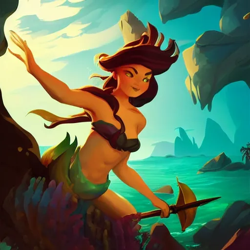 Image similar to painting mermaid treasure on sea of thieves game avatar hero smooth face median photoshop filter cutout vector, behance hd by jesper ejsing, by rhads, makoto shinkai and lois van baarle, ilya kuvshinov, rossdraws global illumination