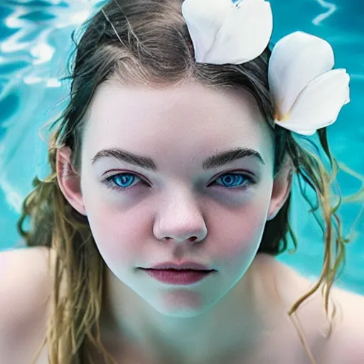 Image similar to a beautiful girl like anya taylor - joy floating under the deep water, white petal, by personal photography, art by brookskim, closeup, 4 k, highly detailed, instagram,