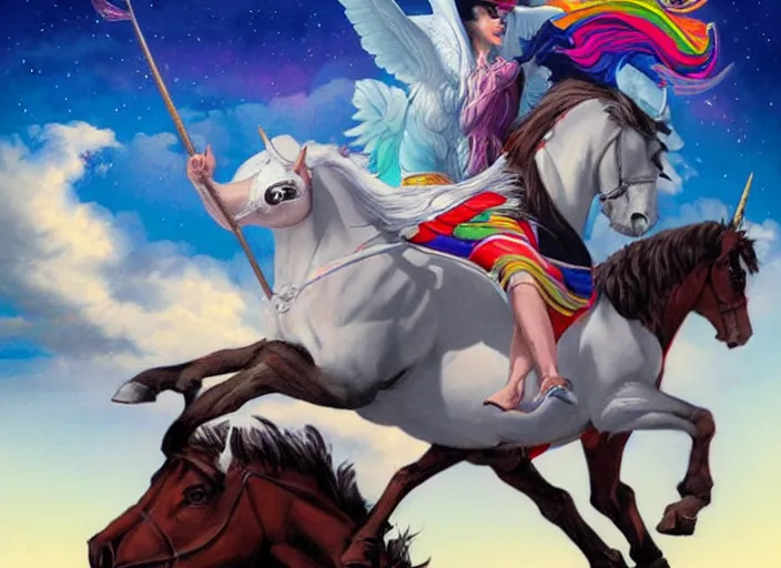 Prompt: obama riding an unicorn, by tristan eaton stanley artgerm and tom bagshaw.