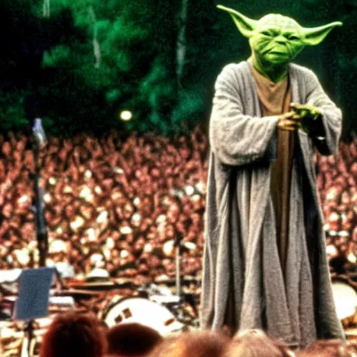 Image similar to yoda performing at woodstock