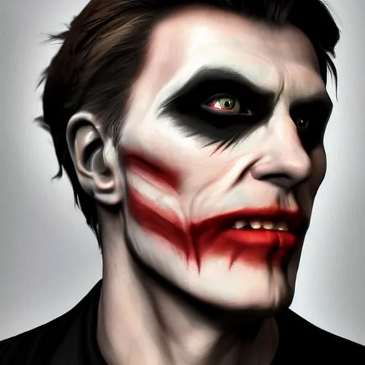 Prompt: Jerma in real life with joker makeup, realistic, very realistic, hyperrealistic, highly detailed, very detailed, extremely detailed, detailed, digital art, oil painting, trending on artstation, headshot and bodyshot, detailed face, very detailed face, extremely detailed face, HD Quality, 8k resolution