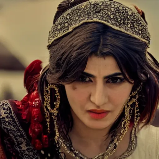 Prompt: close - up of an attractive kurdish singer in a movie directed by christopher nolan, movie still frame, promotional image, imax 7 0 mm footage