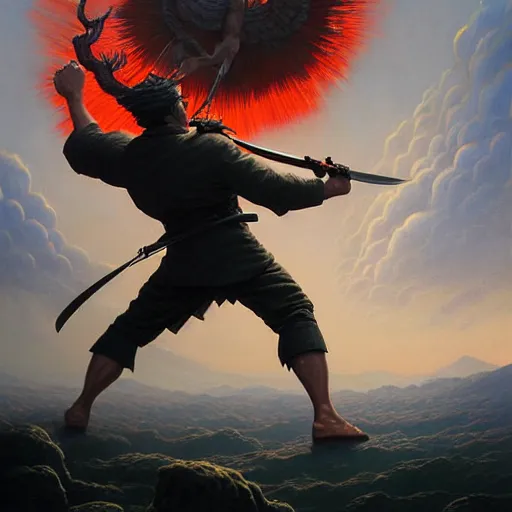 Image similar to highly detailed painting of ataturk fighting a looming demigod, dramatic, sense of scale, stephen bliss, unreal engine, greg rutkowski, ilya kuvshinov, ross draws, hyung tae and frank frazetta, tom bagshaw, tom whalen, nicoletta ceccoli, mark ryden, earl norem, global illumination, god rays, windswept