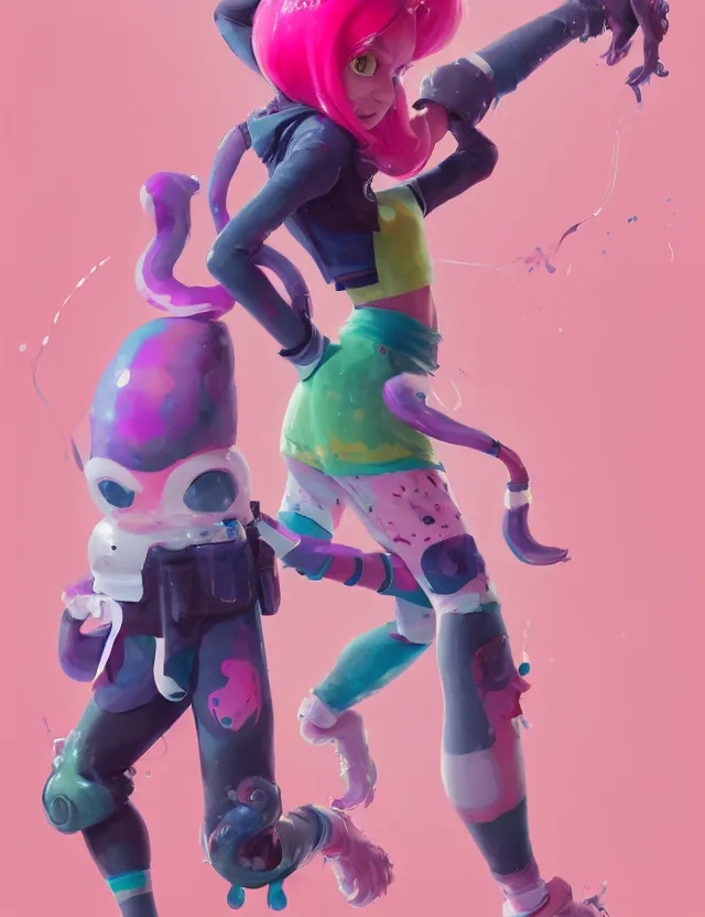 Image similar to a beautiful fullbody portrait of a cute splatoon male inkling with pink hair wearing tshirt leggings under sport shorts. character design by cory loftis, fenghua zhong, ryohei hase, ismail inceoglu and ruan jia. artstation, volumetric light, detailed, photorealistic, fantasy, rendered in octane