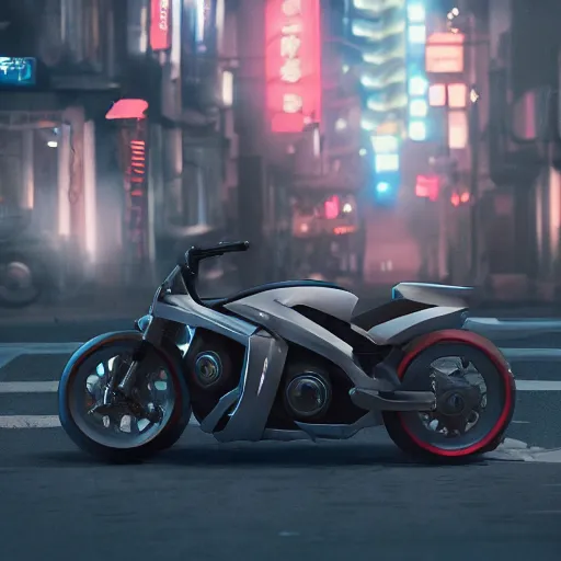 Image similar to a hyperrealistic photograph 3D octane render of a single wheel motorcycle concept design Japanese engineering in the streets of fire, trending on artstation, 4K, dramatic lighting, glowing, volumetric lighting, ray tracing, unreal engine