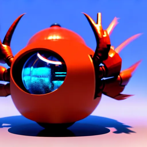 Prompt: a fish bowl mecha with arms, we can also see a fish inside of it, photorealistic 3 d render, unreal engine