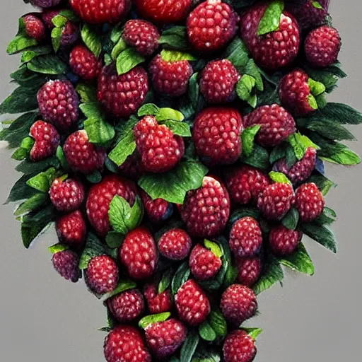 Prompt: a pile of wild berries that looks exactly like halle berry as berries pile, face made of berries! digital painting by arcimboldo