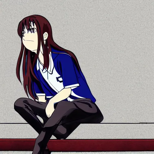 Prompt: high schooler wearing a school uniform sitting on concrete steps, smoking a cigarette, digital art, detailed, anime