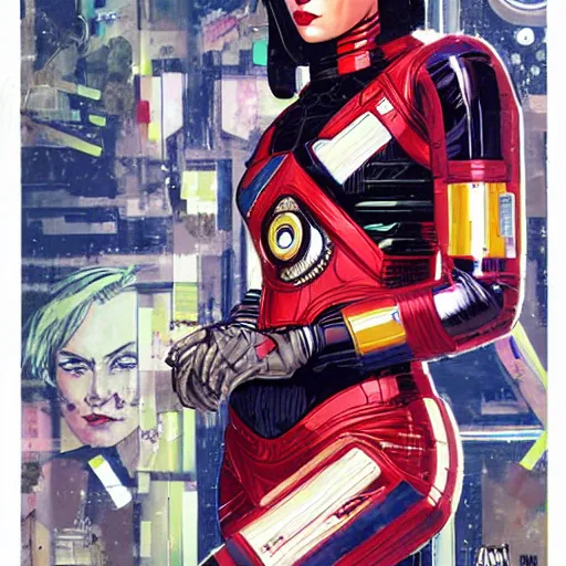 Image similar to portrait of a female android, by MARVEL comics and Sandra Chevrier