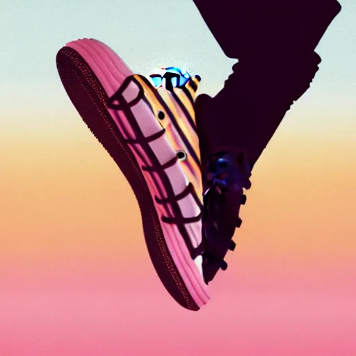 Prompt: a photoshoot for a yzy gap and converse collaboration clothing line, 8 k concept art, golden hour, vintage, pink skies, cloudy, dreamy, extremely detailed