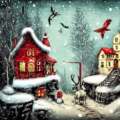 Prompt: a christmas scene in the style of alexander jansson